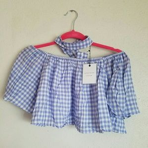 Exit Plaid Blouse With Patch Floral